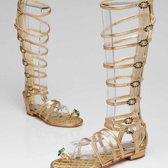 Chanel Gold Leather Flat Gladiator Boot Sandals Size 5.5/36 - Picture 2 of 5
